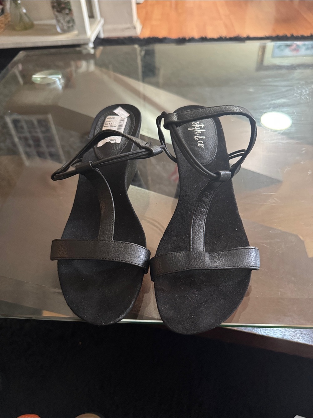 Style & Co. Black Strappy Ankle-Tie Sandals